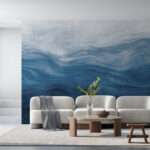 Wall murals Abstract blue and white waves painting.