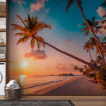 Wall murals Beach with palm trees and a body of water