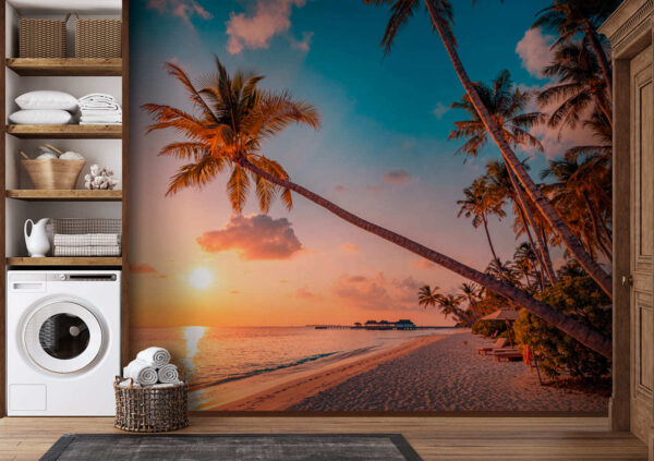 Beach with palm trees and a body of water Wall murals Beach with palm trees and a body of water