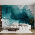 Wall murals Turquoise ink swirling through water.