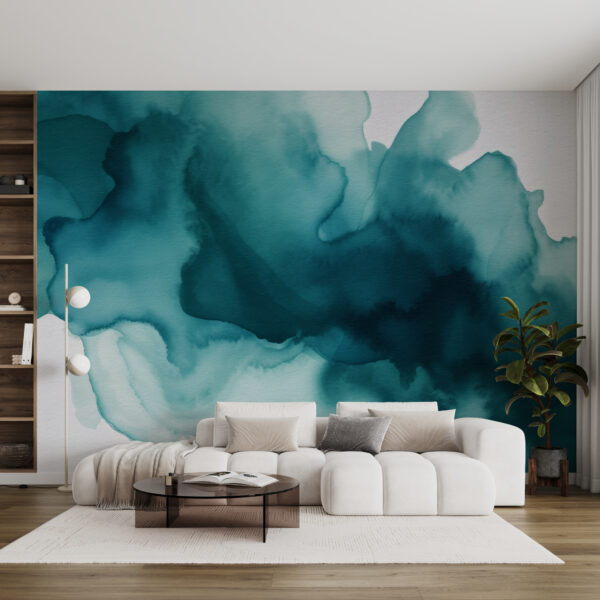 Turquoise ink swirling through water Wall murals Turquoise ink swirling through water