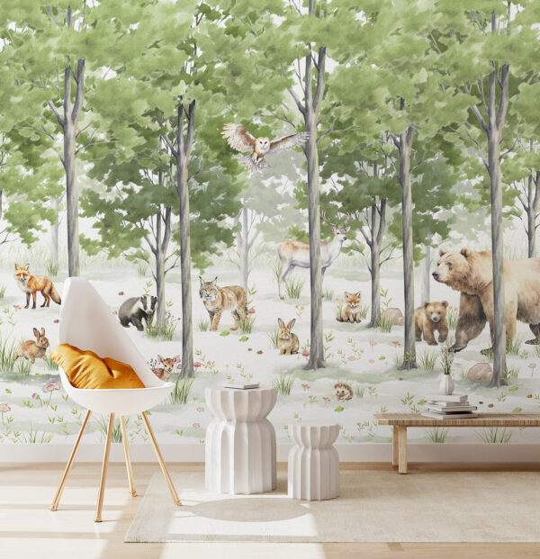 Wall murals Group of animals in a forest (SKU: u97741)