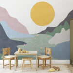 Wall murals Yellow circle on a white surface