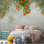 Wall murals Oranges hanging on a tree branch.