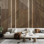 Wall murals Textured wooden panels with geometric design.