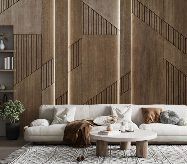 Textured wooden panels with geometric design Wall murals Textured wooden panels with geometric design