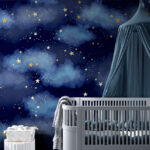 Wall murals Blue sky with clouds and stars