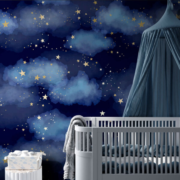 Blue sky with clouds and stars Wall murals Blue sky with clouds and stars