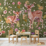 Wall murals Painting of a deer with flowers