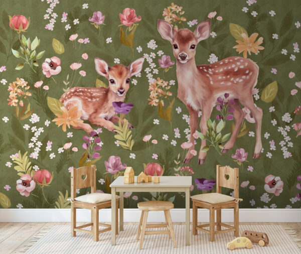 Painting of a deer with flowers Wall murals Painting of a deer with flowers