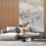 Wall murals Textured wood and marble wall design.