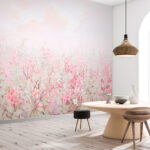 Wall murals Dreamy pastel floral landscape scene.