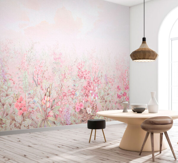 Dreamy pastel floral landscape scene Wall murals Dreamy pastel floral landscape scene