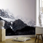 Wall murals Snowy mountain with trees