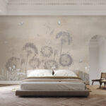 Wall murals Whimsical dandelions and butterflies dance.