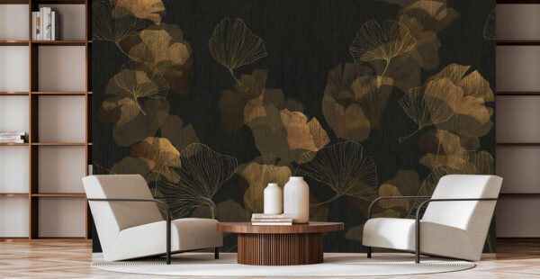 Delicate leaves on dark background Wall murals Delicate leaves on dark background