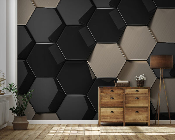 Wall mural Hexagonal pattern in black and beige