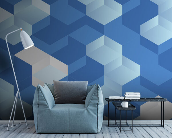 Wall murals Wall murals Blue and white cube (SKU: u97135)