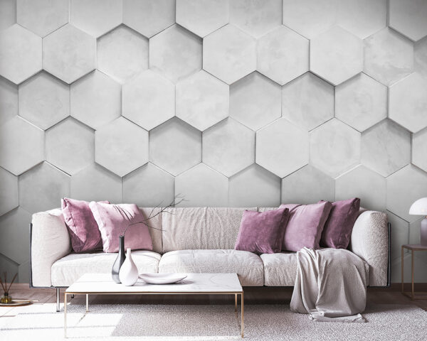 Wall murals Wall murals White hexagon on a white surface (SKU: u97132)