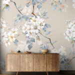 Wall murals Delicate floral design on beige background.