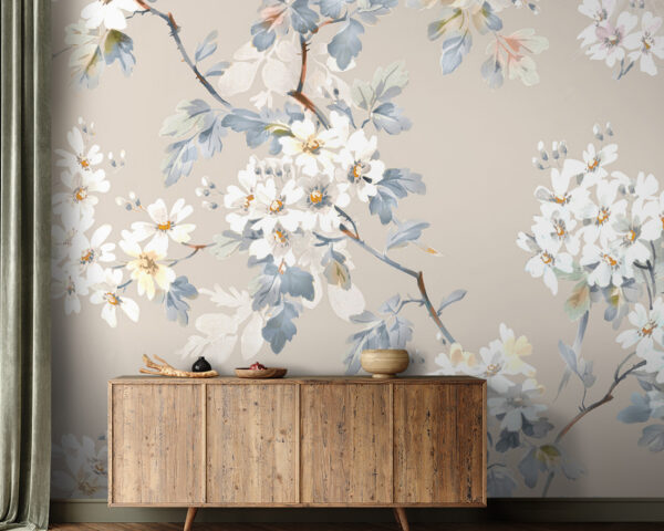 Delicate floral design on beige background Wall murals Delicate floral design on beige background