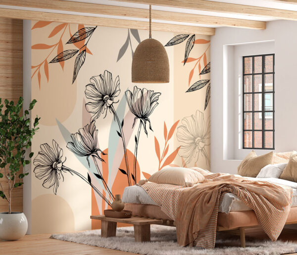 Black and white drawing of a flower Wall murals Black and white drawing of a flower