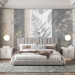 Wall murals Abstract leaves on striped background