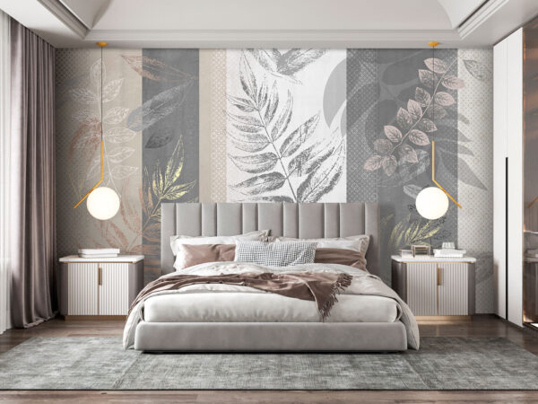 Abstract leaves on striped background Wall murals Abstract leaves on striped background