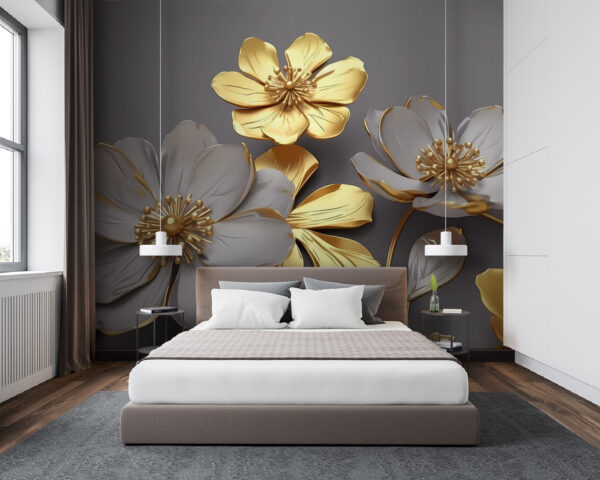 Elegant metallic blooms depicted artistically Wall murals Elegant metallic blooms depicted artistically