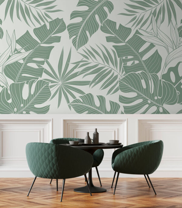Tropical leaves pattern, soft green tones Wall murals Tropical leaves pattern, soft green tones