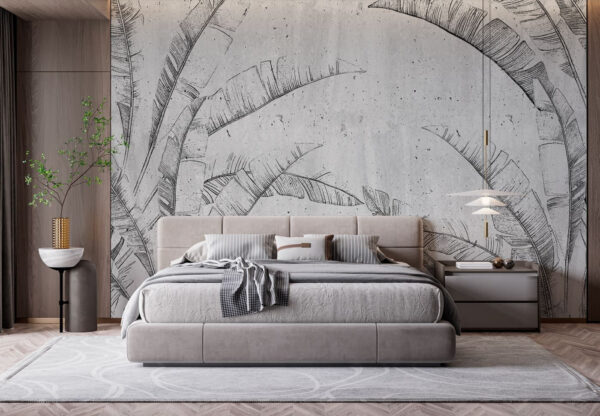 Tropical leaf pattern on concrete wall Wall murals Tropical leaf pattern on concrete wall