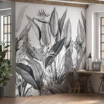 Wall murals Tropical leaves in monochrome illustration