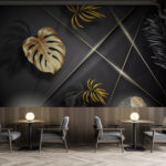 Wall murals Elegant metallic leaves on dark hues.