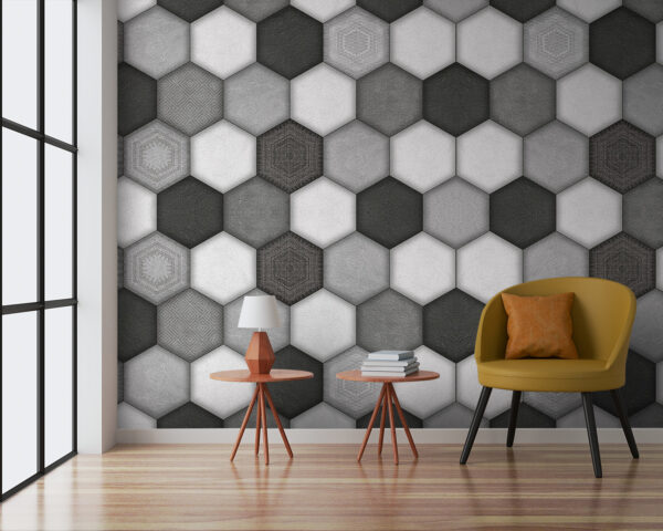 Grey hexagon with a white background Wall murals Grey hexagon with a white background
