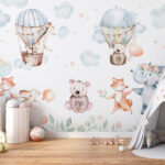 Wall murals Giraffe in a hot air balloon