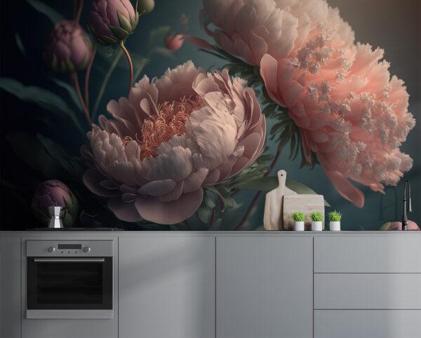 Blooming peonies under gentle light Wall murals Blooming peonies under gentle light