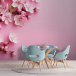 Wall murals Pink blossoms on pastel background.