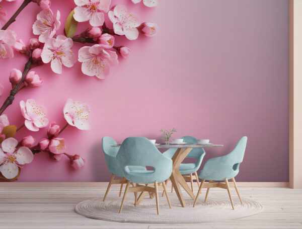 Pink blossoms on pastel background Wall murals Pink blossoms on pastel background
