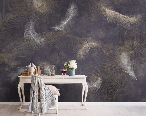 White feather on a gray background Wall murals White feather on a gray background