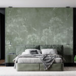 Wall murals Delicate flowers on textured green background.