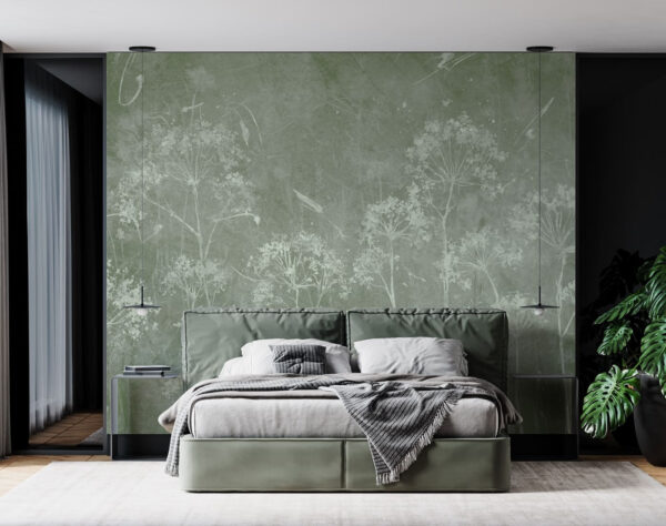 Wall murals Wall murals Delicate flowers on textured green background (SKU: u96551v1)