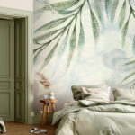 Wall murals Elegant green leaves on pastel background.