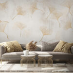 Wall murals Delicate leaves dance on pale canvas.