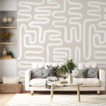 Wall murals Abstract white lines on beige background.