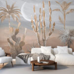 Wall murals Desert landscape with cactuses and palm trees