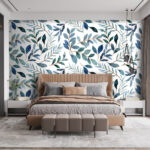 Wall murals Watercolor leaves in blue pattern.