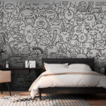 Wall murals Black line drawing of a face