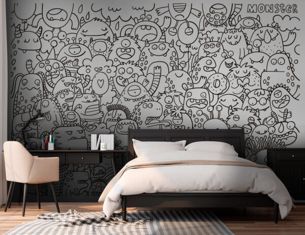 Black line drawing of a face Wall murals Black line drawing of a face