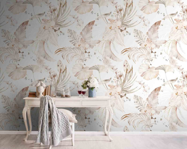 Wall murals Pattern of flowers and leaves Wall murals Pattern of flowers and leaves