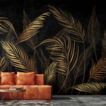 Wall murals Elegant palm leaves on dark canvas.